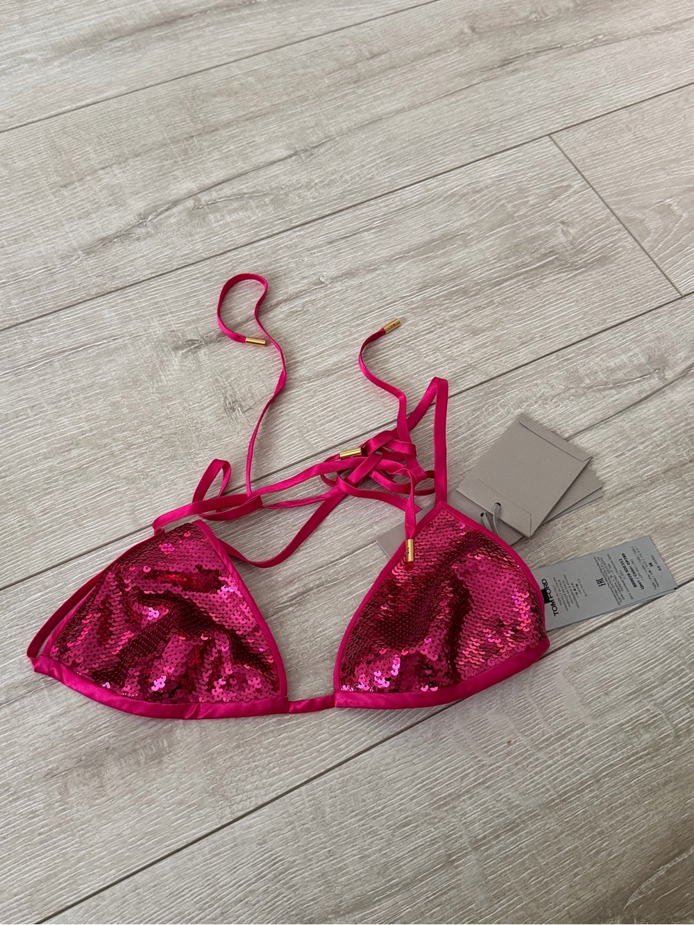 Tom Ford Hot Pink Sequin Triangle Bikini Top women 38